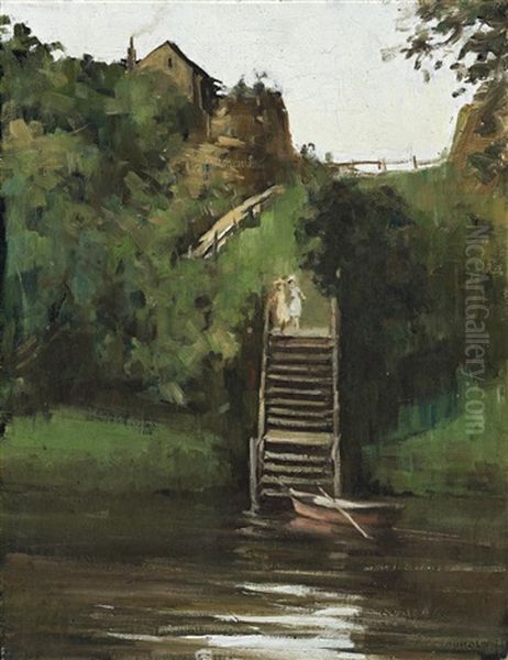 Steps At Studley Park Oil Painting by Alexander Colquhoun