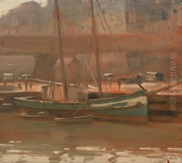 Boat At Dock Oil Painting by Alexander Colquhoun