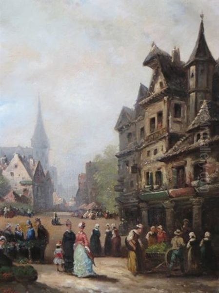 Scene De Village Oil Painting by Guillaume Francois Colson