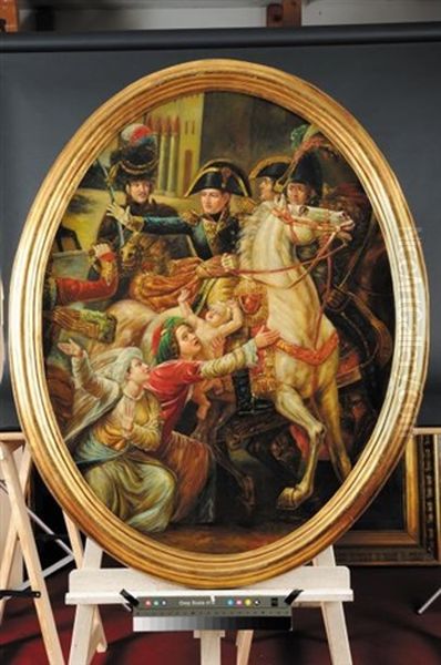 Trait De Clemence Du General Bonaparte Envers Une Famille Arabe Lors De L'entree De L'armee Francaise A Alexandrie Le 3 Juillet 1798 Oil Painting by Guillaume Francois Colson