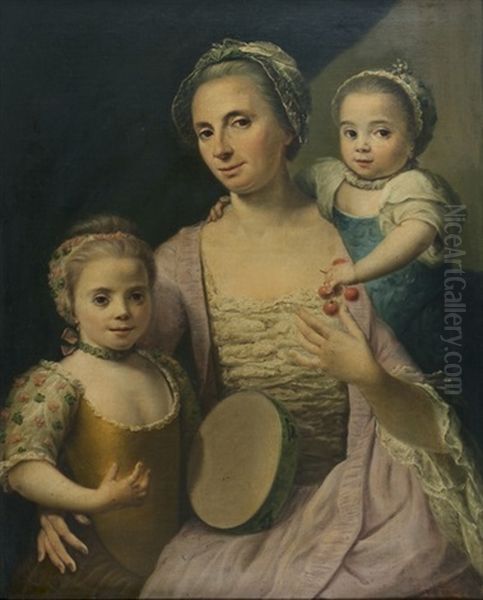 Portrait De Jeune Femme Et Ses Deux Filles Oil Painting by Guillaume Francois Colson