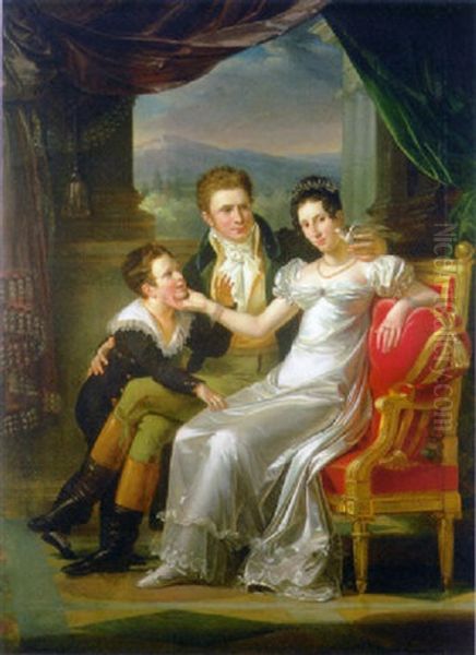 Portrait Of A Family In An Interior, A Landscape Beyond Oil Painting by Guillaume Francois Colson