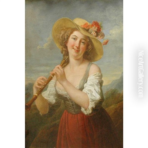 Girl With An Oboe Oil Painting by Jean Francois Gilles Colson