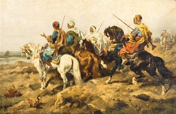 Arabes A Cheval Oil Painting by Gustav Colsoulle