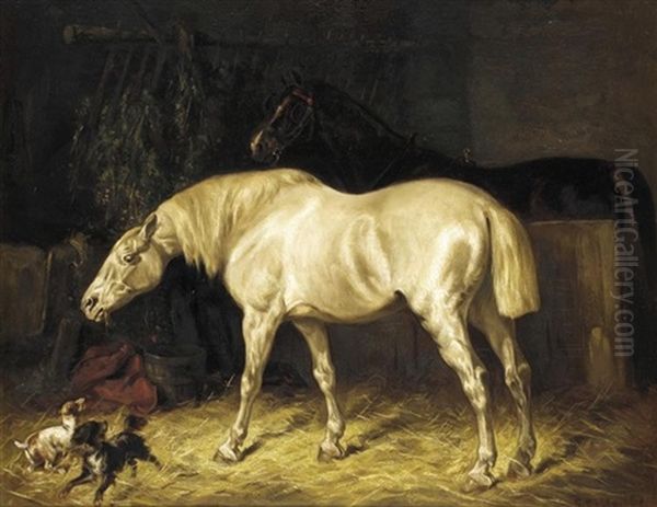 Playtime In The Stable Oil Painting by Gustav Colsoulle