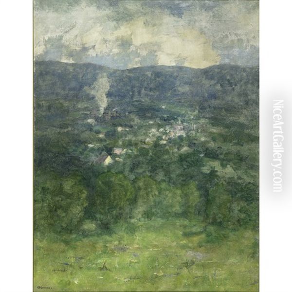 Distant Village In The Mountains Oil Painting by Charlotte Buell Coman