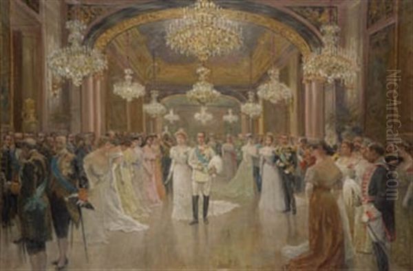 Recepcion Con Motivo De La Boda De Alfonso Xiii Oil Painting by Juan Comba y Garcia