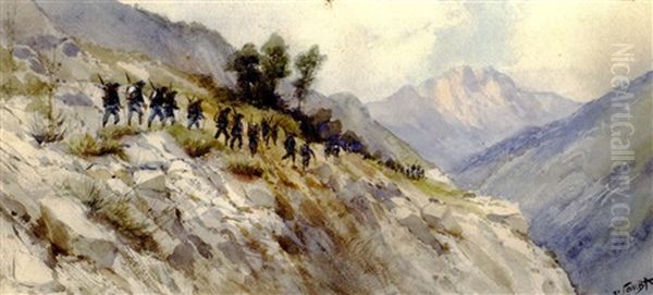 Colonne De Chasseurs Alpins Dans La Montagne Oil Painting by Pierre Comba