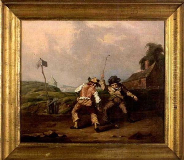 Boys Playing With Sticks And Ball Oil Painting by George H. Comegys