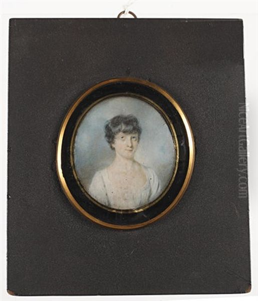 Eleanor, Viscountess Lismore (nee Butler) (d. 1859), Wearing White Dress And Gold Hoop Earring, Her Raven Hair Cropped Short Oil Painting by John Comerford