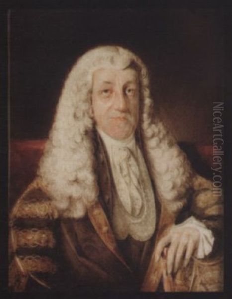 The Rt. Hon. Thomas Manners-sutton, 1st Baron Manners Of Foston, Seated, Wearing Gold-figured Robes Over Coat, White Lace Cravat And Long Powdered Wig Oil Painting by John Comerford