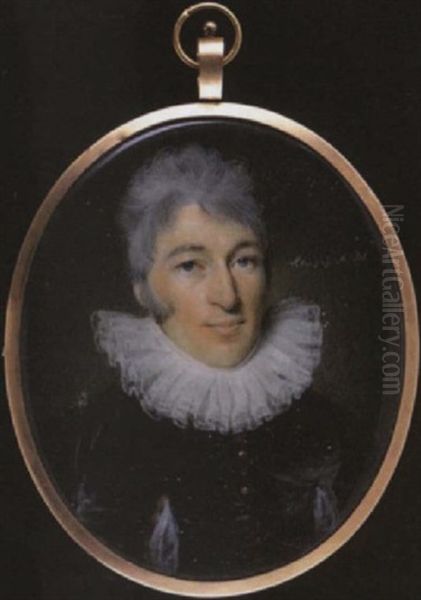 A Gentleman In Black Velvet Jacket Slashed To Reveal White, Small Gold-coloured Buttons And White Ruff, His Hair Powdered Oil Painting by John Comerford