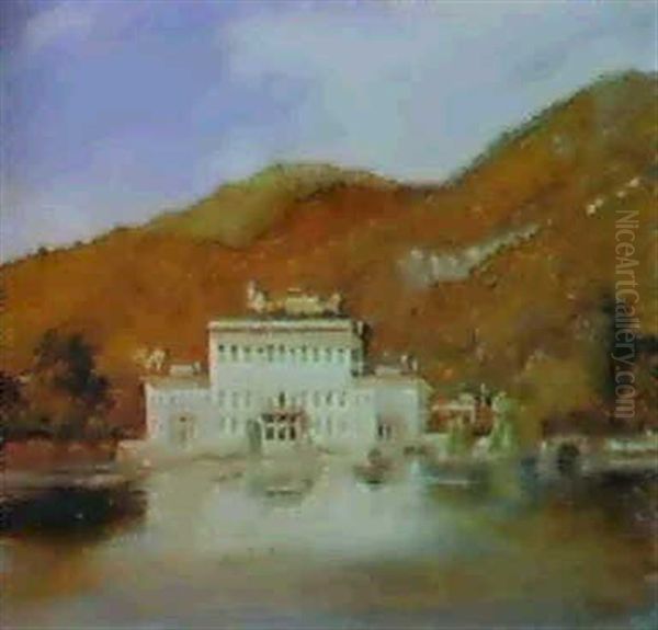 Veduta Del Lago Di Como  Interno Di Villa Oil Painting by Agostino Comerio