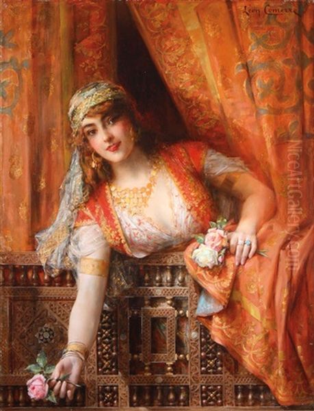 An Oriental Beauty With Roses by Leon Francois Comerre