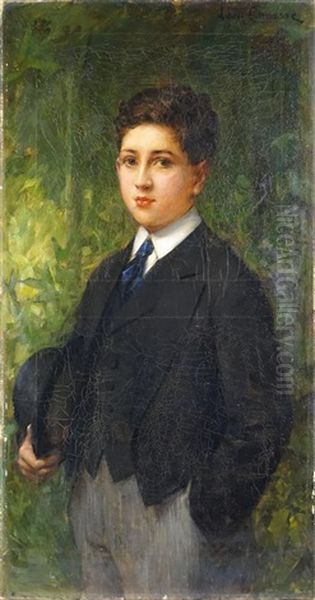 Portrait D'un Jeune Garcon Au Chapeau Melon Oil Painting by Leon Francois Comerre