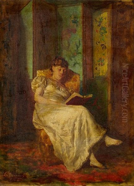 Jeune Fille Assise Devant Un Paravent Oil Painting by Leon Francois Comerre