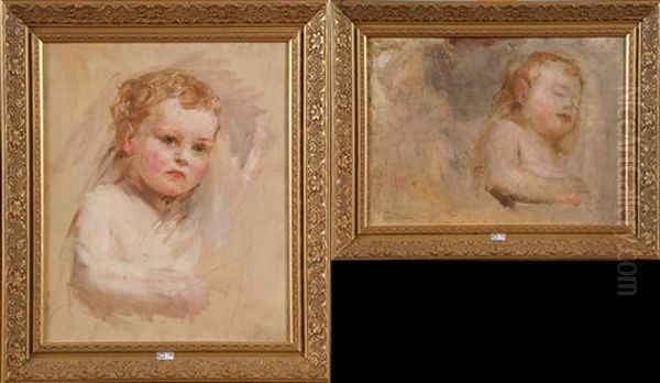 Etudes Pour Un Portrait D'enfant (2 Studies) Oil Painting by Leon Francois Comerre