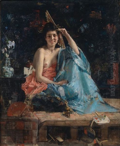 Jeune Femme A L'eventail Oil Painting by Leon Francois Comerre