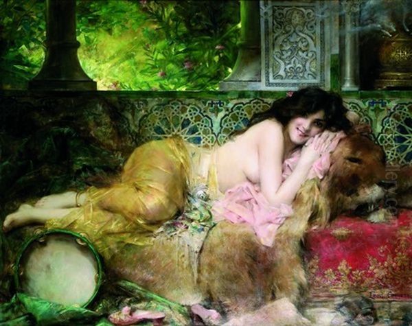 Odalisque Au Tambourin (haifa) Oil Painting by Leon Francois Comerre