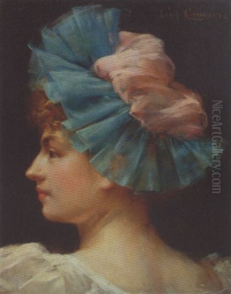 Portait De Jeune Femme Au Chapeau Bleu Oil Painting by Leon Francois Comerre