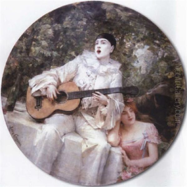 Pierrot, Colombine Et Arlequin Oil Painting by Leon Francois Comerre