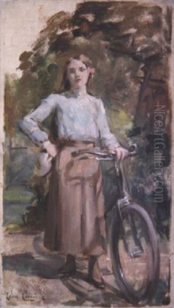 Jeune Fille A La Bicyclette Oil Painting by Leon Francois Comerre