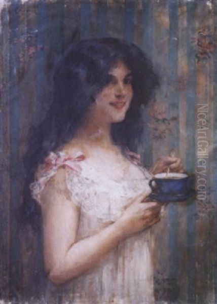 Jeune Femme A La Tasse De The Oil Painting by Leon Francois Comerre