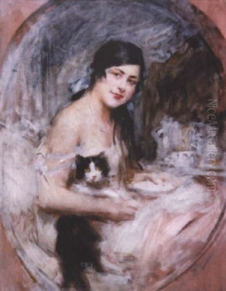 Femme Au Chat Oil Painting by Leon Francois Comerre