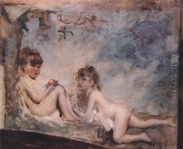 Deux Jeunes Filles A La Pomme Oil Painting by Leon Francois Comerre