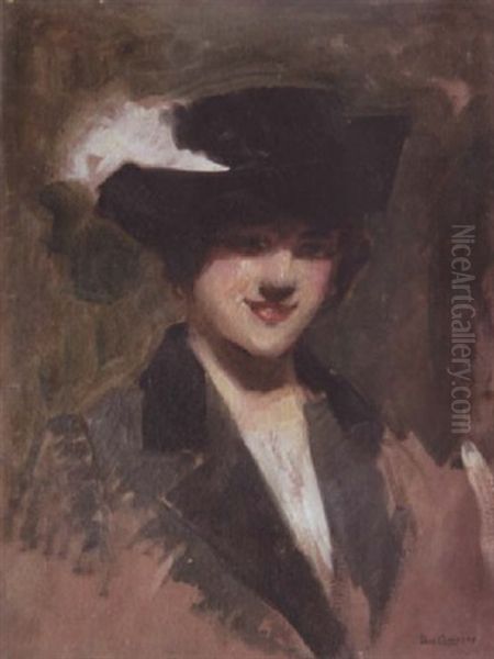 Femme Au Chapeau Noir Oil Painting by Leon Francois Comerre