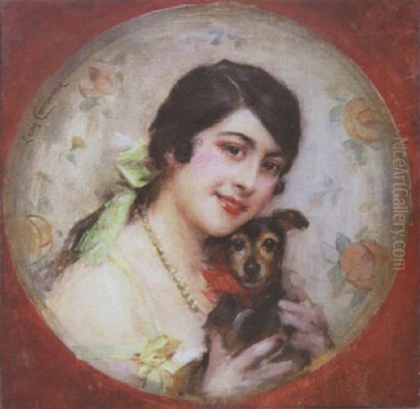 Portrait De Femme Au Chien Oil Painting by Leon Francois Comerre