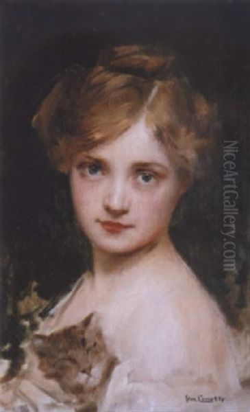 Femme Blonde Au Chat Oil Painting by Leon Francois Comerre