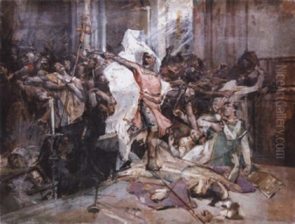 Le Massacre De L'archeveque De Canterbury Oil Painting by Leon Francois Comerre