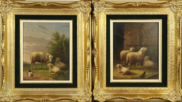 Les Moutons (pair) Oil Painting by Auguste Commans