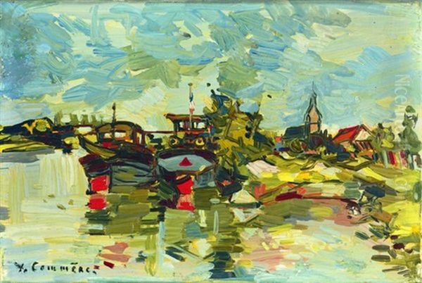 Bateaux A Quai Oil Painting by Leon Commere