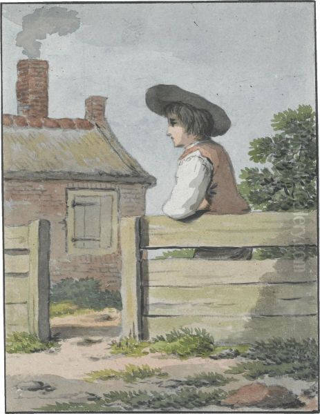 A Boy Leaning On A Fence Oil Painting by Anthony Andriessen