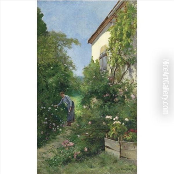 In The Garden Oil Painting by Marie Emmanuel Gustave Comoy