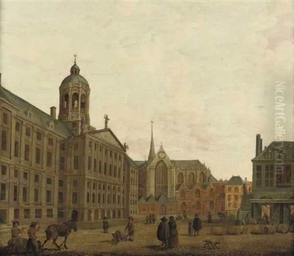 A View Of The Dam, Amsterdam Oil Painting by Jan ten Compe