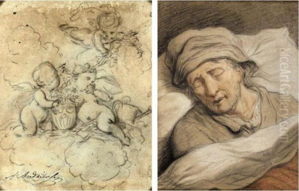 A Pair Of Studies: A Sleeping Man And A Sleeping Woman, With Studies Of Putti On The Versos Of Both Sheets Oil Painting by Anthony Andriessen