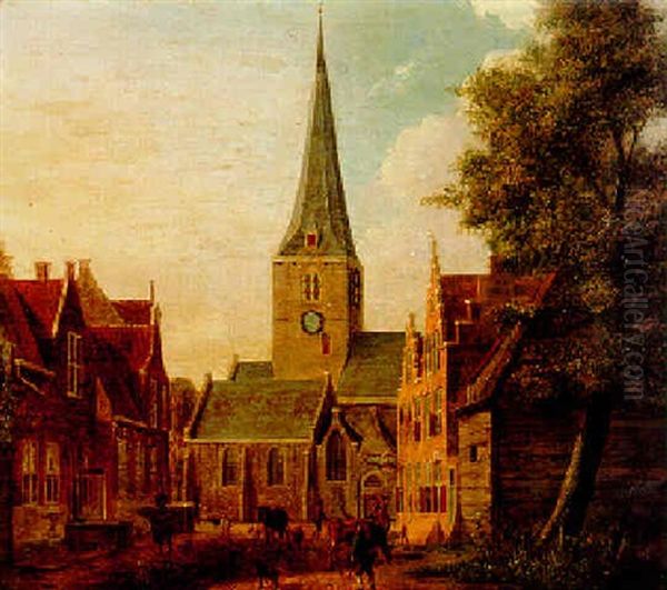 A View Of The Oude Kerk Of Rijswik Seen From The Kerklaan Oil Painting by Jan ten Compe