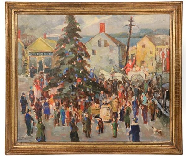 Santa's Arrival At Rockport Dock Square Oil Painting by Maurice Compris