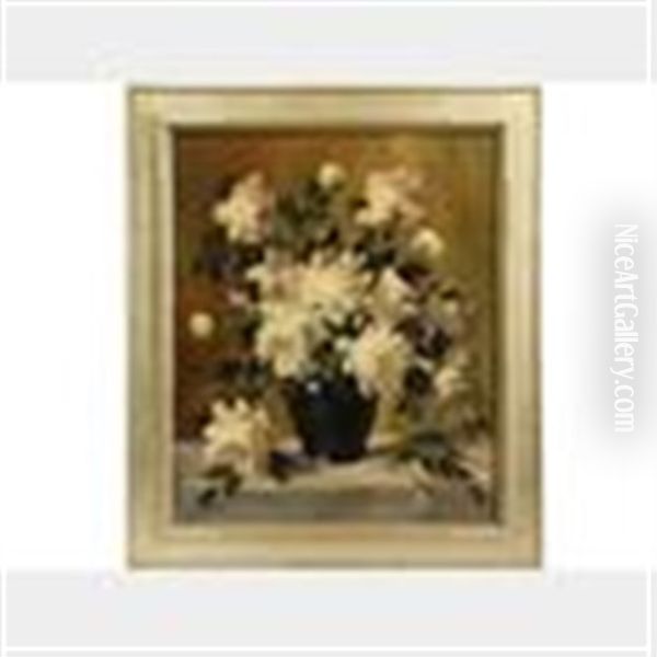 Still Life Of Peonies In A Cobalt Vase Oil Painting by Maurice Compris