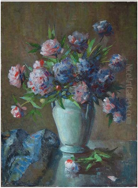 Still-life Of Peonies In A Porcelain Vase Oil Painting by Maurice Compris