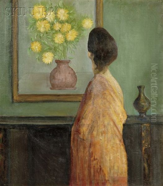 Portrait Of A Woman By A Mantel Oil Painting by Maurice Compris