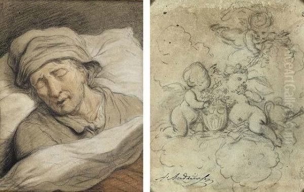 Sleeping Man With Studies Of Putti (#) Sleeping Woman With Studies Oil Painting by Anthony Andriessen