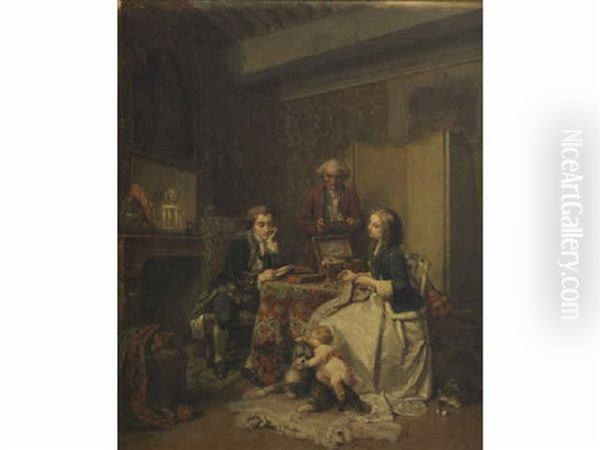 La Veillee, Scene D'interieur Oil Painting by Francois Claudius Compte-Calix