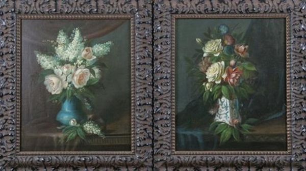 Still Life Bouquet (+ Another; 2 Works) Oil Painting by Francois Claudius Compte-Calix