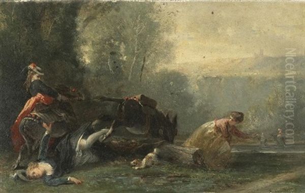 La Chute De Cheval Oil Painting by Francois Claudius Compte-Calix