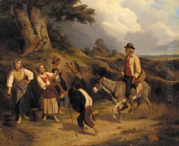 Returning From Market Oil Painting by Charles Compton