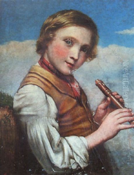 A Young Boy With A Recorder Oil Painting by Charles Compton